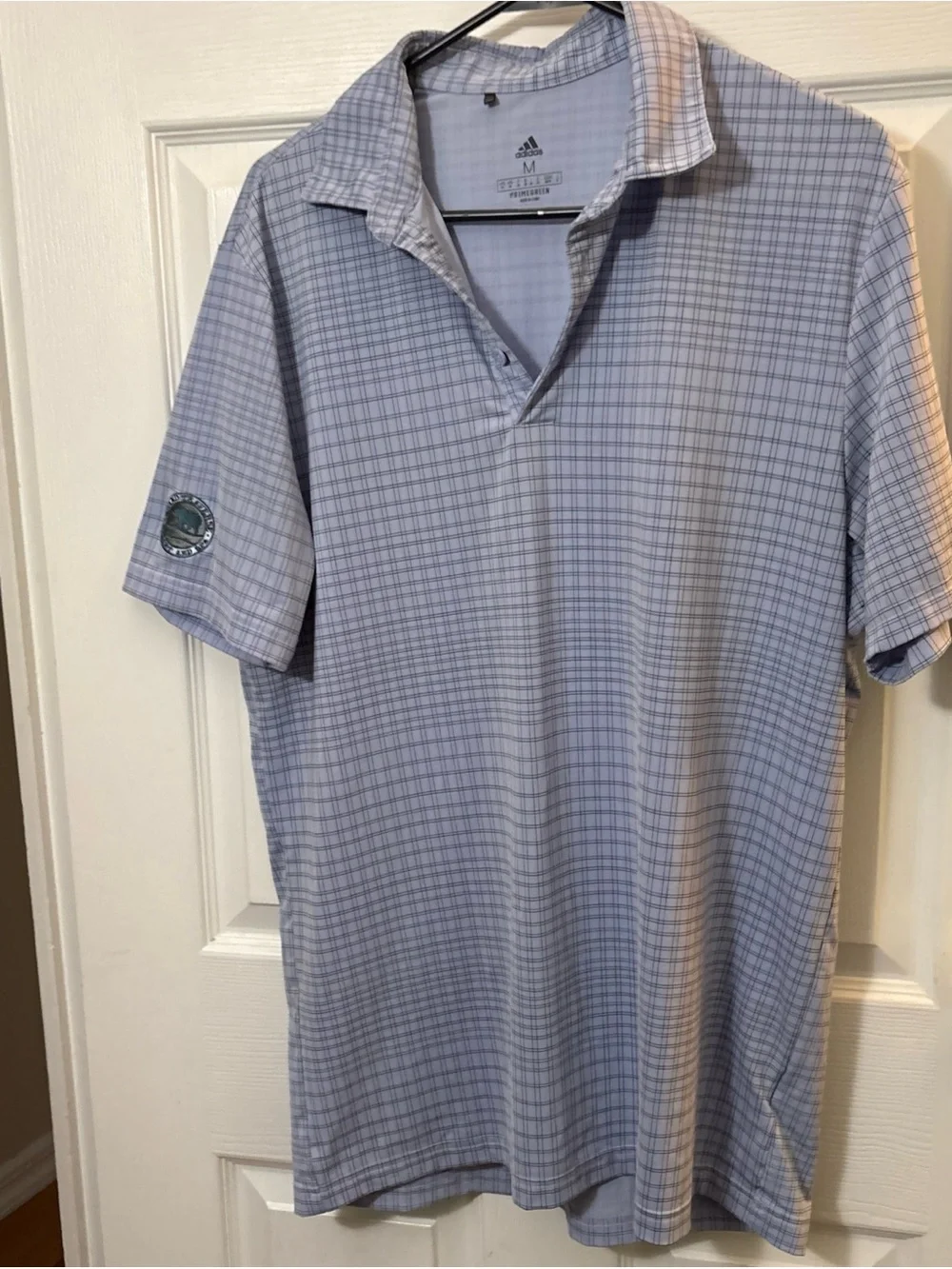 adidas Men's Light Blue Checked Golf Polo